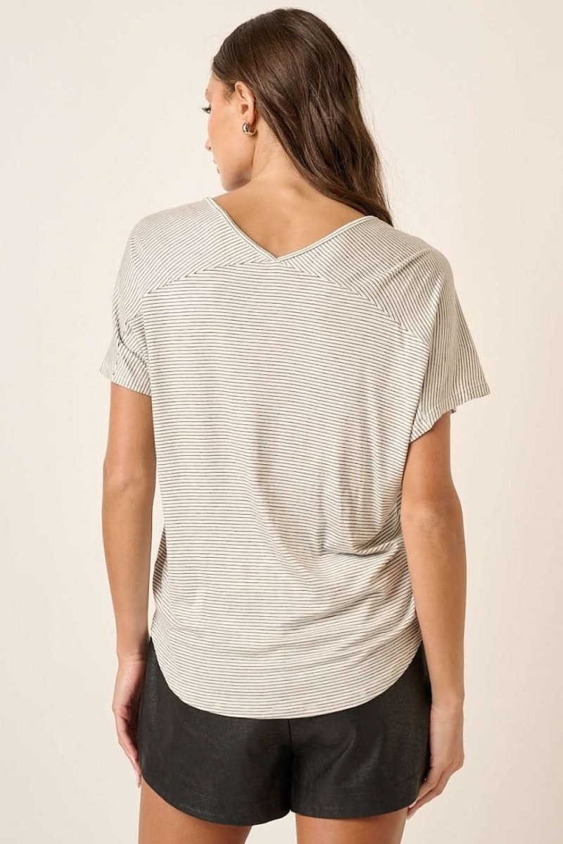 Mittoshop Striped V-Neck Short Sleeve T-Shirt - Love Salve